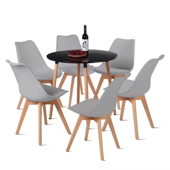 ORION91 Conjunto de 6 Sillas SIRIO Acolchadas Gris y Mesa Redonda 4 patas 100cm Negro 🖤 - Estilo Nórdico Ideal para Comedor, Salón, Oficina, Terraza - SpazioLuzio - 1