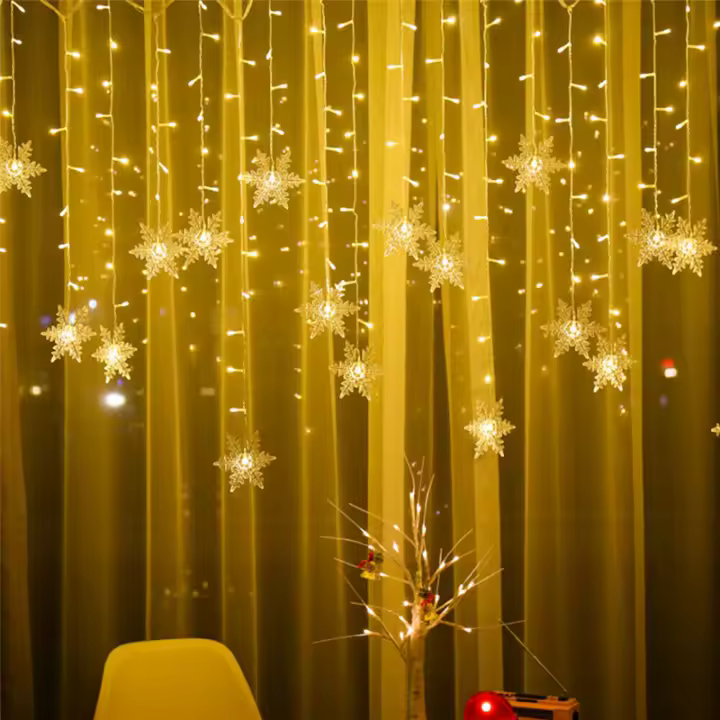 Luces LED De Navidad Con 8 Modos Garrafales EU Enchufe Esponja De Nieve Para Ventana Cortina Decoración De Jardín Guirnalda De Icicles - 1