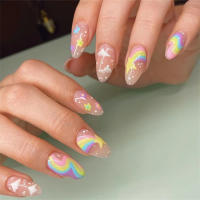 Juego De 24 Piezas De Uñas Postizas Ovaladas Con Dibujos Animados Adornos De Uñas Postizas Acrílicas Cubierta Total De Uñas Falsas Para Oficina Y Fiestas - details 23