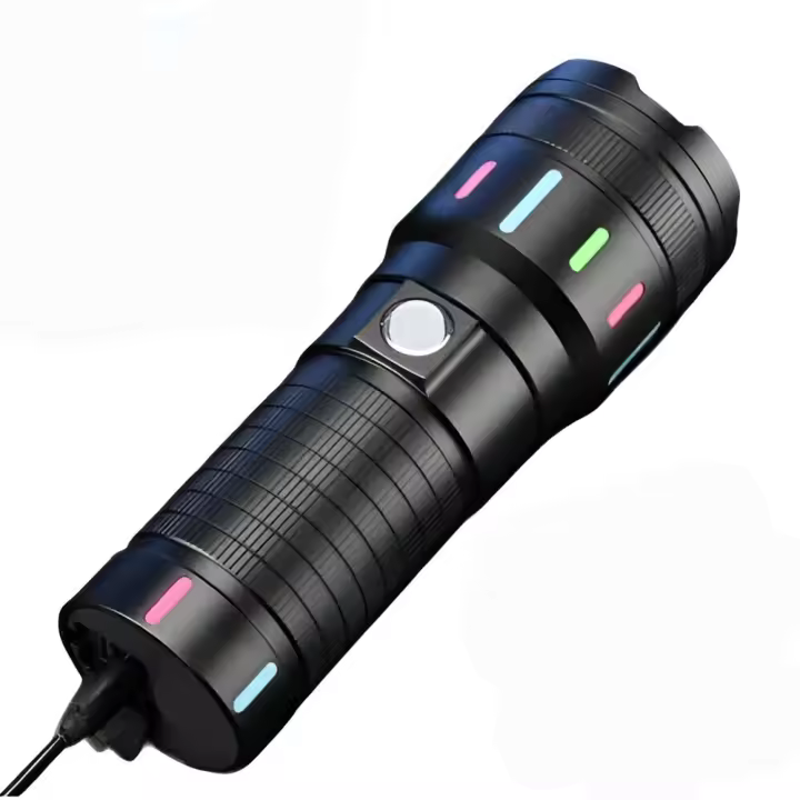 AHERO LINTERNA LONG RANGE FLASHLIGHT LED ALTA POTENCIA BATERIA CARGA USB TYPE C ESTROBOSCOPICO MODELO NF77 - 1