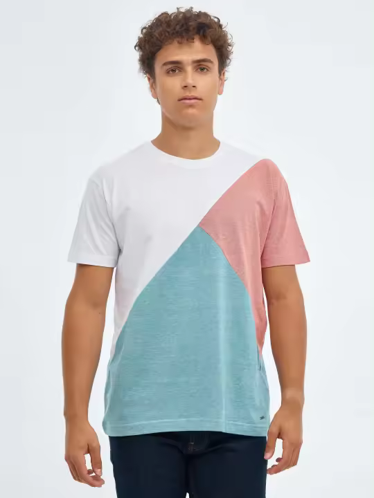 Camiseta regular de manga corta y cuello redondo con estampado color block INSIDE - 1