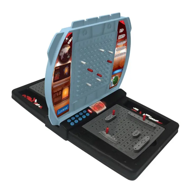 LEXIBOOK - Batalla Naval parlante (francés, Italiano, neerlandés, alemán), Juego de Mesa electrónico 1-2 Jugadores, Interactivo, Efectos de luz y Sonido, Estrategia, Funciona con Pilas, Gris, - 1