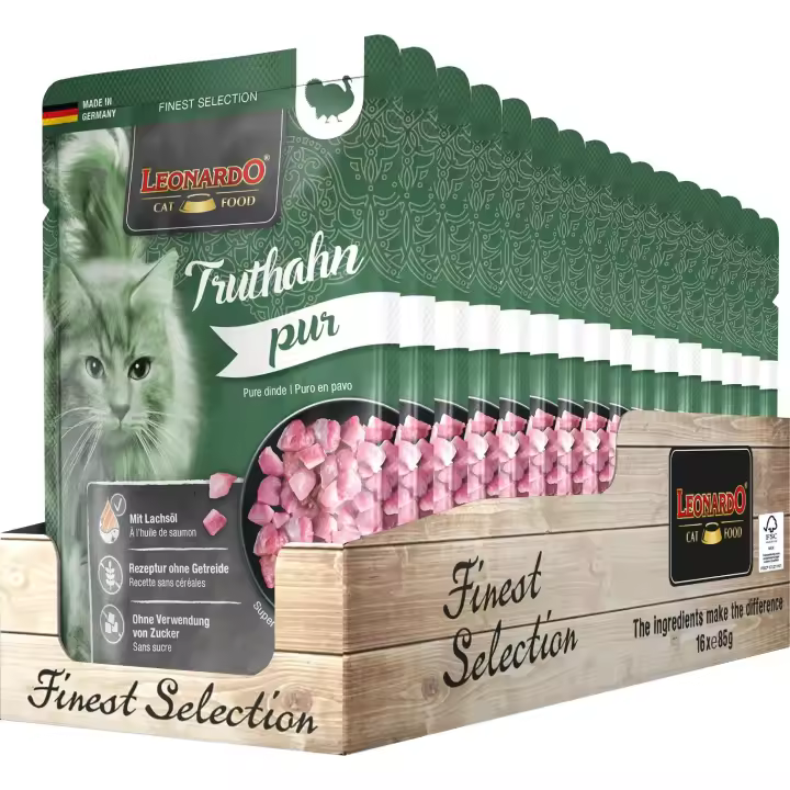Leonardo Finest Selection - Comida húmeda premium para gatos - Pack de 16 bolsas x 85gr - ¡Delicioso alimento para consentir a tu gato! - 1