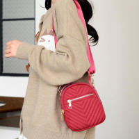 Bolso Bandolera Para Mujer Con Varios Bolsillos Y Pouch De Teléfono Móvil Color Sólido Bolso De Hombro Con Bordado En Cuadrícula Versátil - details 1