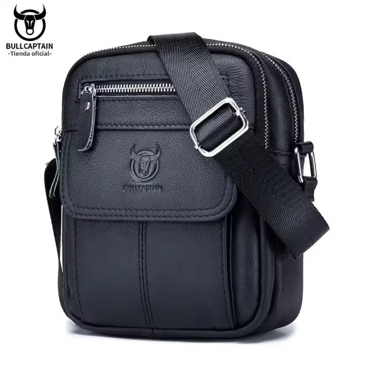 Bullcaptain Mini bolso informal de cuero genuino de gran capacidad para hombre para negocios y vida diaria - 1