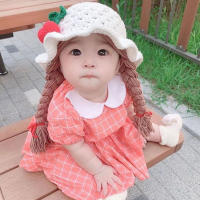 Gorro De Pescador Para Bebés Niñas Con Trenza Y Peluca Chaqueta De Punto Tejida Caliente Para Invierno Estilo Floral - details 1