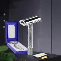 Cuchilla De Afeitar Para Hombre Con Portablanco De Acero Inoxidable Herramientas De Barbero Doble Hoja Plata Cuchillo De Afeitar Fijador De Cara - details 3