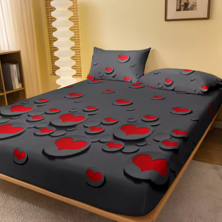 Edredón De Cama Con Patrón De Corazones En Gris Mate 1 Pieza Tela De Poliéster 100%Spread Para Dormitorio Sin Fundas De Cojines - 1
