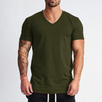 Camiseta De Algodón Para Hombre Estilo Slim Fit Con Cuello En V Manga Corta Para Fitness Y Gimnasio Camisetas Deportivas De Verano En Colores Negro Blanco Verde Rojo Gris Tallas M L XL XXL - details 5