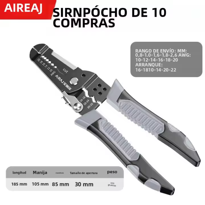 AIREAJ Tijeras Multifuncionales De 7 Pulgadas Para Electricistas Con Funciones De Desenredo Corte Y Enchufe De Terminales De Acero Inoxidable - 1