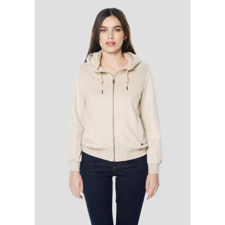Koroshi - Chaqueta bomber mujer crudo con capucha integrada y forro ligero de poliéster, estilo streetwear para primavera y otoño - 1