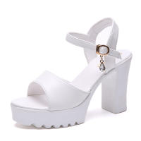 Sandalias De Plataforma Alta Para Mujer Con Hebilla Y Diseño De Boca De Pez Zapatos De Tacón Alto Casual Material PU - details 7