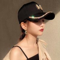 Gorro De Béisbol Para Mujer Con Rhinestones Dorados Brillantes Negro Blanco Moda Algodón Ajustable Estilo Hip Hop - details 6
