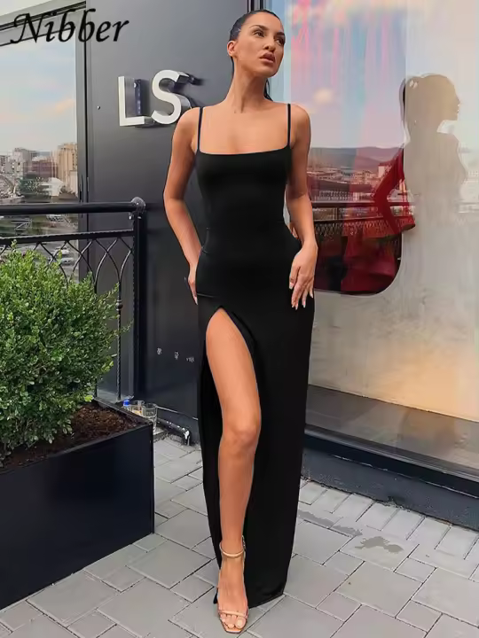 Vestido Midi Slim De Encaje Para Mujer NIBBER Rojo Y Negro Vestido Largo De Fiesta Navideña Y Año Nuevo Estilo Bodycon Cuello Halter Sin Mangas Cierre De Cordón Stretch - 1