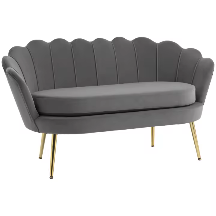 HOMCOM Sofá 2 Plazas de Tela Sofá Lounge de Dos Plazas con Suaves y Generosos Cojines Sofá Tapizado Asiento Mueble Tapizado Sofá de Diseño Elegante Terciopelo Poliéster Gris 133 x 63 x 75 cm - 1