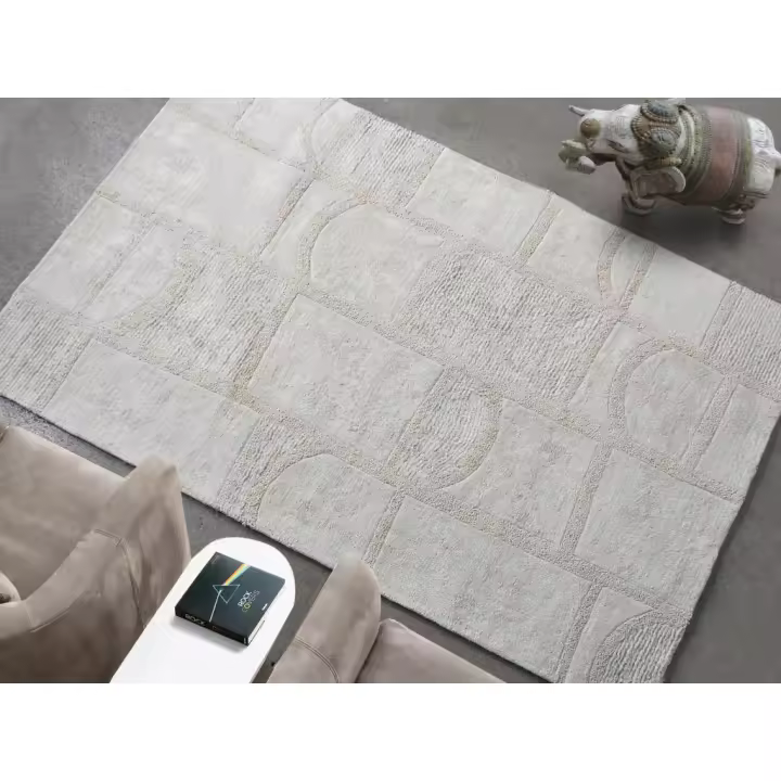 Vente-unique - Alfombra de algodón con relieve hecha a mano - 200 x 290 cm - 1800g/m2 - Marfil - HAZELA - 1