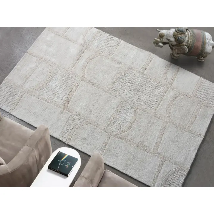 Vente-unique - Alfombra de algodón con relieve hecha a mano - 200 x 290 cm - 1800g/m2 - Marfil - HAZELA - 1