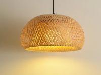 Meimon Lámpara colgante de bambú tejida a mano, compatible con bombilla E27. Disponible con cuerda y base en negro, blanco o madera. Diseño natural, artesanal y decorativo. Voltaje 90-260V - details 4