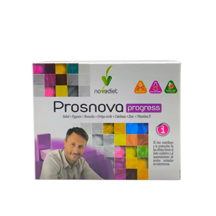 Prosnova Progress 60 cápsulas Novadiet, Cuidado de la próstata, Hiperplasia benigna de próstata, Mantenimiento de niveles normales de testosterona, Protege frente al daño oxidativo. - 1