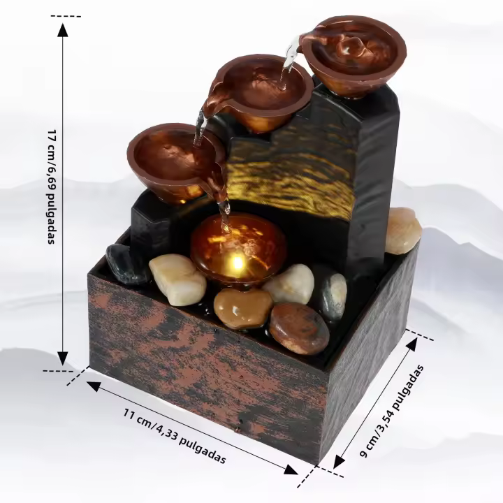 Fuente De Escritorio Pequeña Con Luz Y PIEDRAS USB Relajación Sonora Fuente De Agua De Mesa Decorativa Moderna - 1