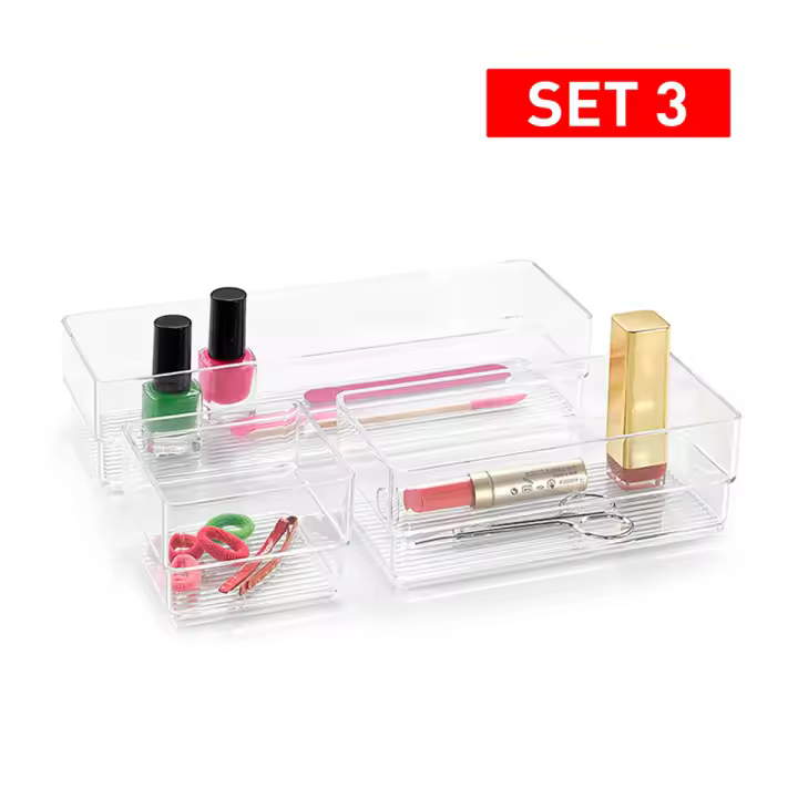 Plastic Forte. Set de 3 bandejas Transparentes Multiusos.Organizadores de maquillaje.Organizador para el baño. - 1