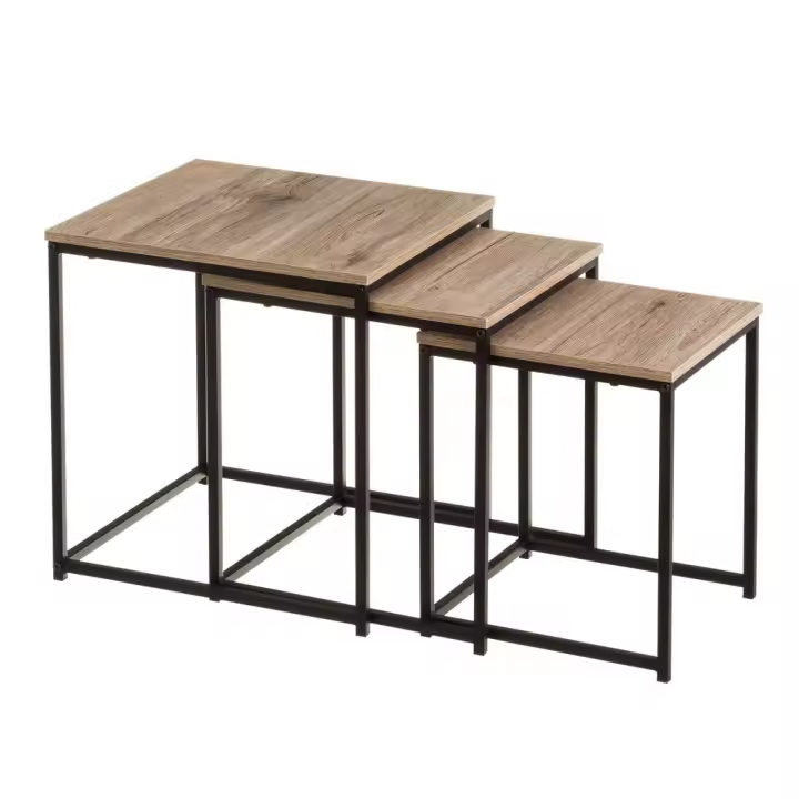 Lola Home Set de 3 mesas de centro nido de madera natural clara y metal - 1
