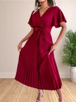 Vestido Maxi De Verano Para Mujer Con Volantes Y Cintura Ajustable Vestido De Fiesta V-Neck Traje De Baño A-Line Midi - details 3