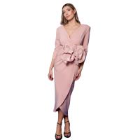 Cayma Closet - Vestido Mirella, Tejido Bielástico, Disponible en 3 Colores Distintos, Cremallera Invisible, Detalle Flor, Corte Midi, Elegante, Entallado y de Manga Abullonada, para Fiesta o Evento, Vestido para Invitada de Boda - details 1