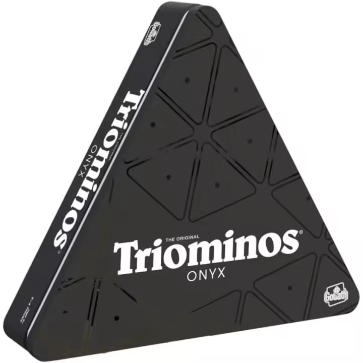 Goliath - Triominos Onyx - Dominó Triangular y Negro en Caja Metálica - Juego de Estrategia - Juego de Mesa - Para Jugar en Familia o con Amigos - A partir de 6 Años - 1