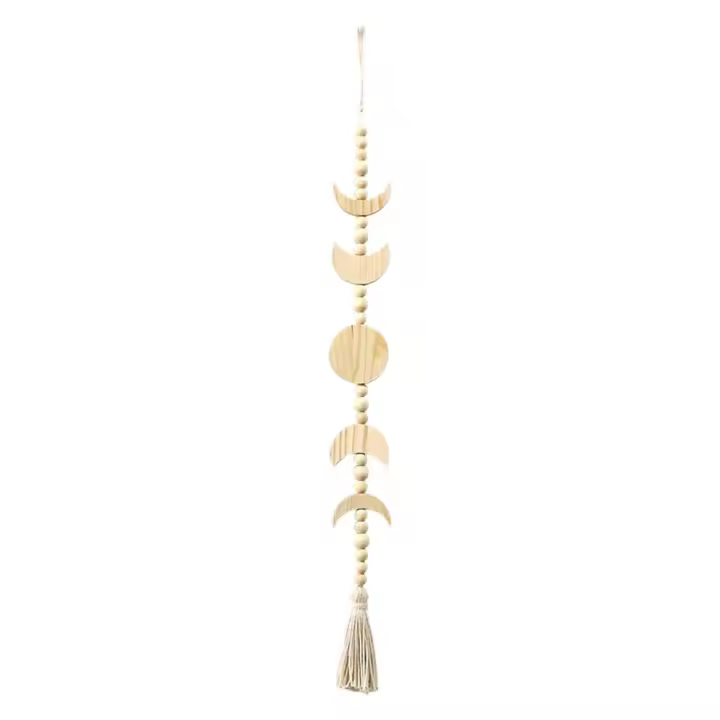 Guirnalda Bohemia De Madera Con Estrella Y Fase De Luna Colgante Para Pared Decoración Hogar Con Borla Regalo De Fiesta De Acogida - 1