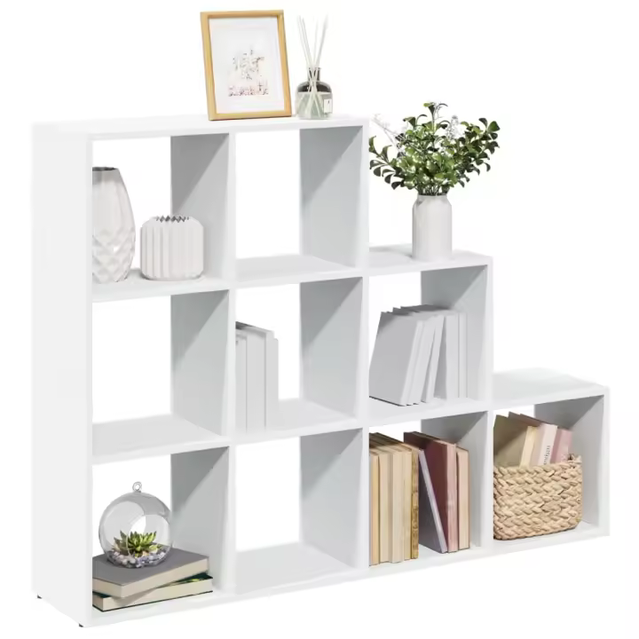 vidaXL Librería divisora 3 niveles madera negra 137,5x29x103,5 cm en color Negro/Marrón roble/Gris hormigón y más - 1