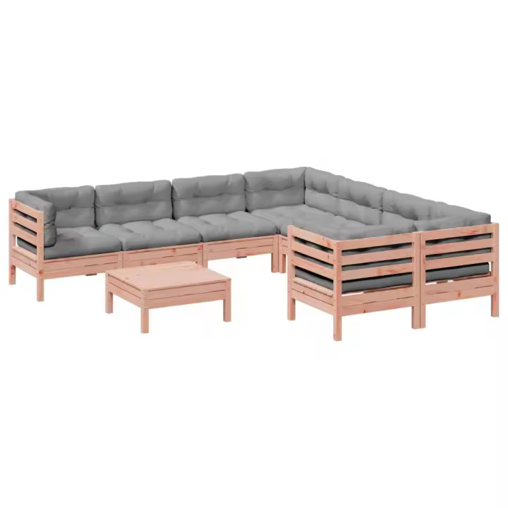 vidaXL Set de sofás jardín 9 pzas con cojines madera de abeto Douglas - 1