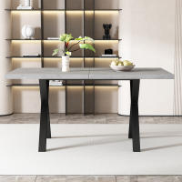 Minimalista moderna Mesa de comedor rectangular: piernas cruzadas de Hierro, aspecto de Hormigón Negro | Dimensiones 140x80x76cm - details 0