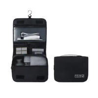 Bolsa De Viaje Portátil Para Hombres Y Mujeres Organizador De Maquillaje Impermeable Con Almacenamiento Oxford Negra Táctil - details 5