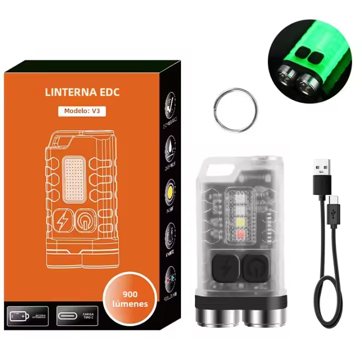 Linterna EDC V3 Lanzador De Luz Portátil Super Brillante 900 Lumens Con Cargador USB Tipo-C Luz De Emergencia Para Camping Y Trabajo - 1