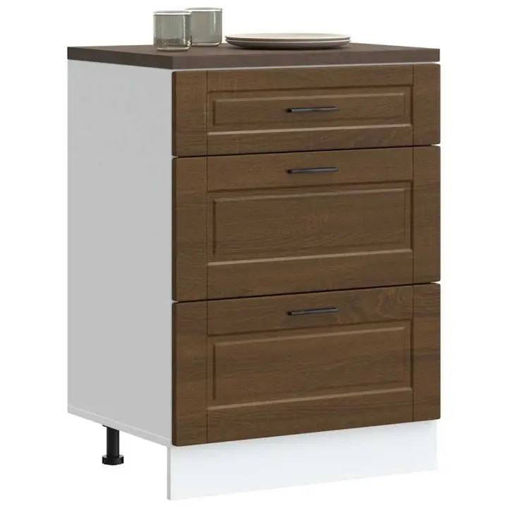 vidaXL Mueble bajo de cocina porto roble marrón madera reconstituida en color Marrón roble/Blanco brillante/Gris hormigón y más | almacenamiento funcional diseño moderno para baño dormitorio sala - 1