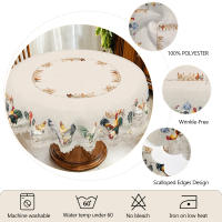 Mantel De Poliéster Retro Con Patrón De Gallo Hembra Y Pollo Decoración De Primavera Y Verano Para Casa Restaurante Café Estilo Campestre Lavable En Máquina Con Enfoscado En Borde - details 5