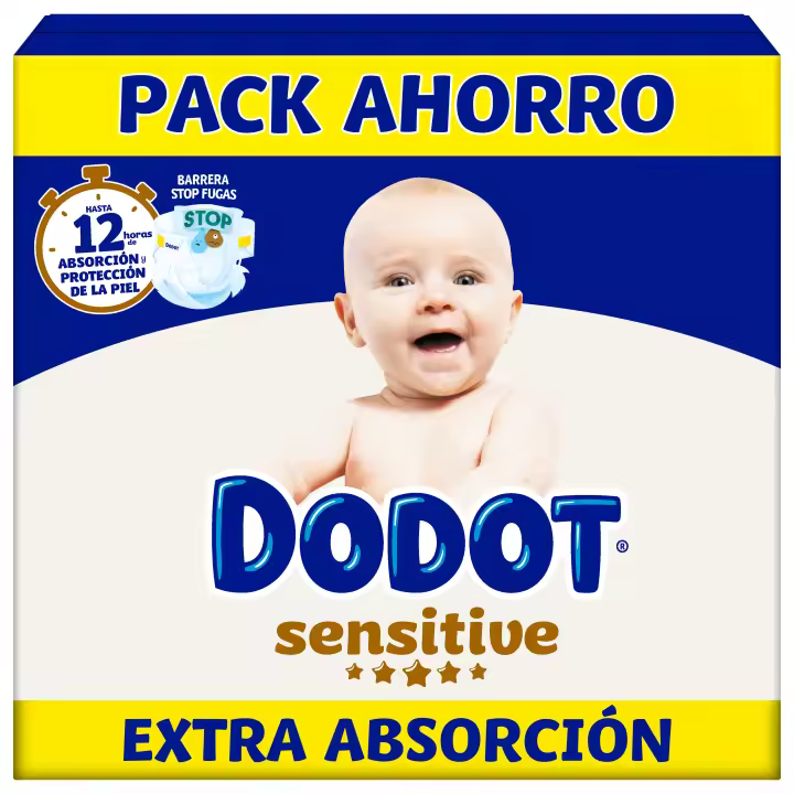Dodot Sensitive Extra Pañal Bebé, Tallas 3+,4+,5+,6+  Pack mensual - 1