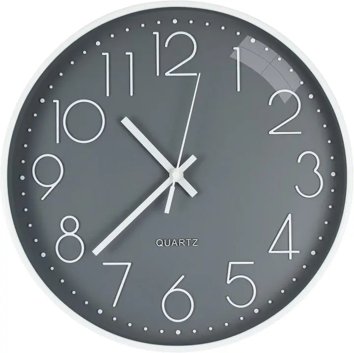 Reloj de cuarzo Silencioso 35cm sin TicTac con Pilas Reloj para Sala de estar dormitorio Oficina Cocina Aula (Gris Blanco) - 1