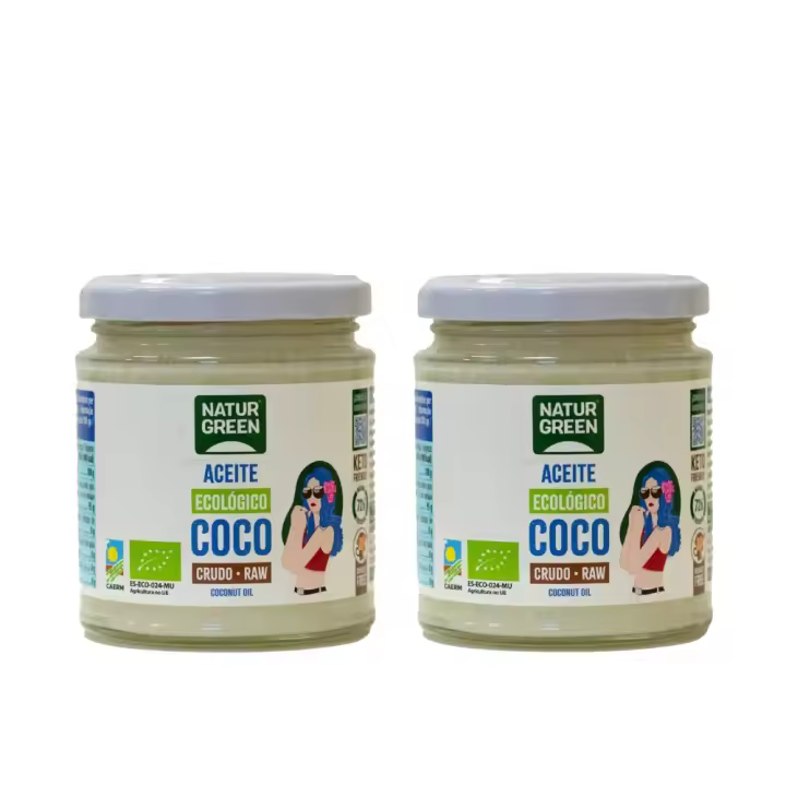 Aceite de Coco Virgen Bio en Tarro  200g  Pack de 2x  Natural y ecológico  Ideal para cocinar  NATURGREEN - 1