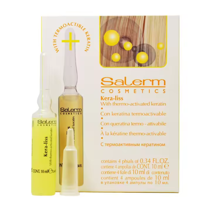 Bellas Extensiones- SALERM KERA-LISS con queratina termoactivable,  Ampollas 4 x 13 ml . - 1