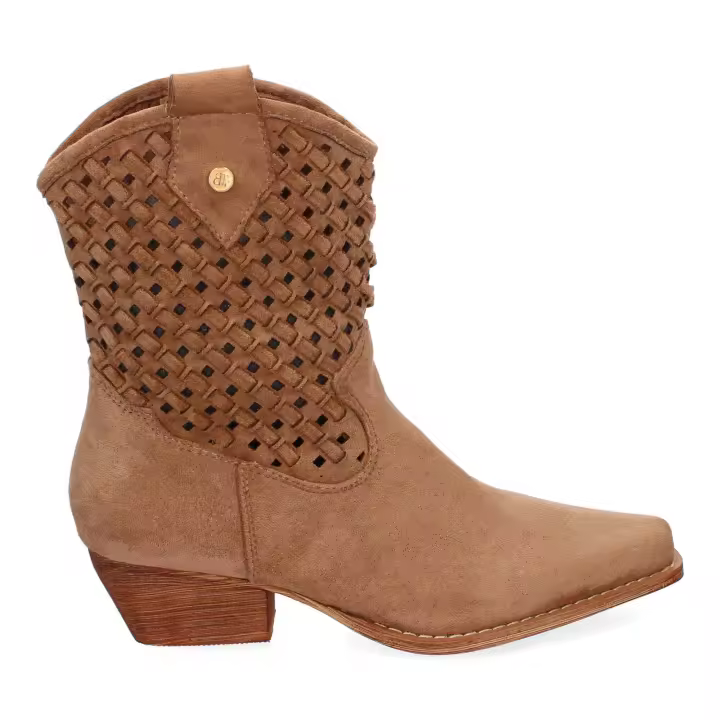 PuntoSalao Botines tacón bajo campero caña trenzada mujer color camel A-5166 - 1