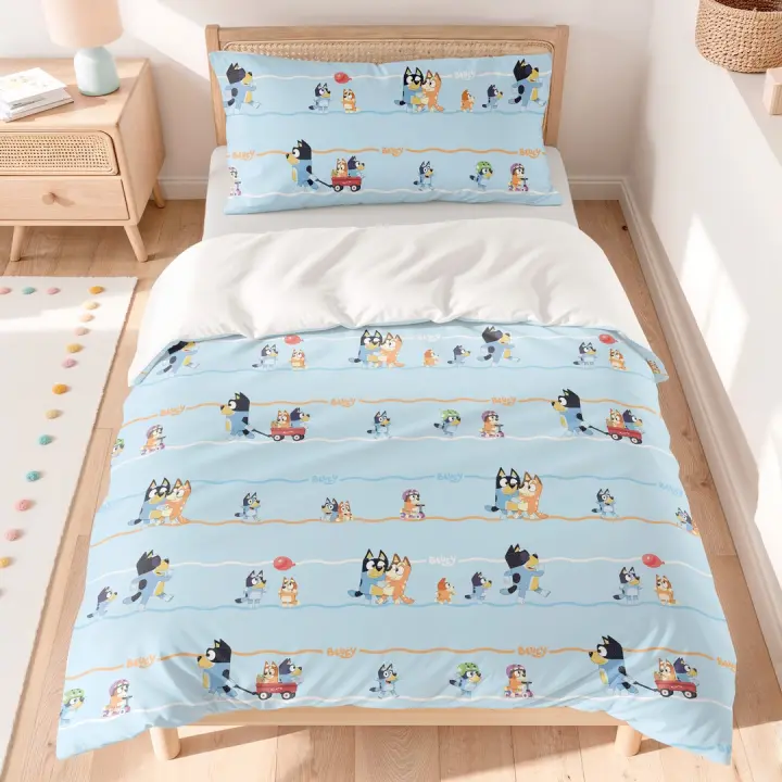 Funda Nórdica Infantil BLUEY + Funda de Almohada – Algodón Suave y Transpirable - 1