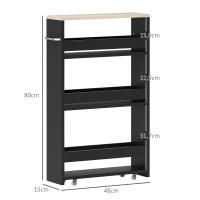 kleankin Estantería de Almacenamiento de Baño de 3 Niveles Estantería Estrecha con Asa Lateral Estante con Ruedas para Cocina Salón Estilo Moderno 48x15x80 cm - details 2