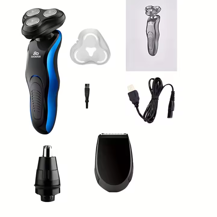 1pc 8D Multifuncional Cepillo De Barba Eléctrico Recargable Para Hombres Con 4 Funciones Cepillo De Barba Recargable Por USB Lavable En Su Totalidad - 1