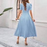 Vestido Elegante De Fiesta Para Mujer Cintura Alta A-Line De Color Sólido Con Manga Corta Estilo Francés Vestido De Cintura Cinchada Temperamento - details 23