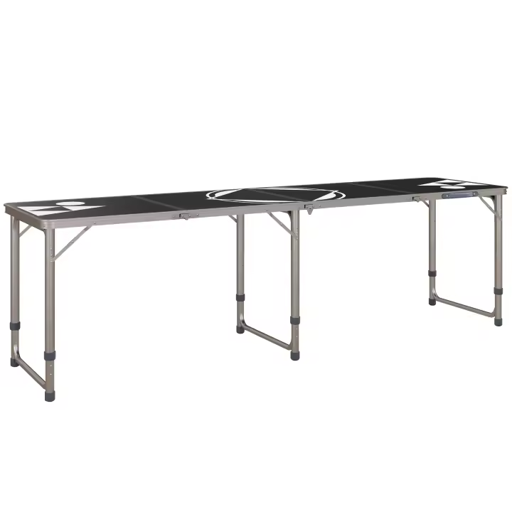 Outsunny Mesa Portátil con Patas de Aluminio Mesa de Beer Pong Plegable con Altura Ajustable en 3 Niveles para Jardín Barbacoa 240x60x54-70 cm Negro y Plata - 1