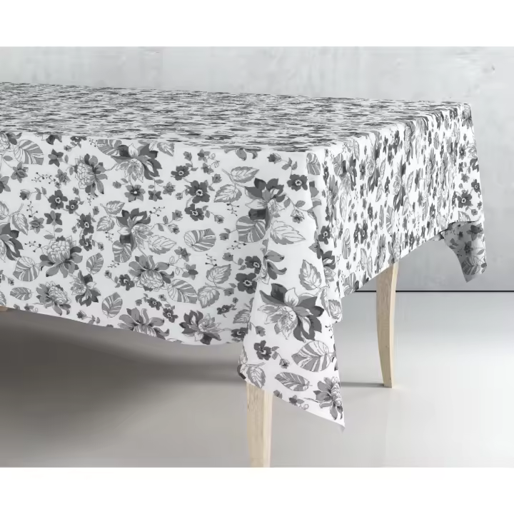 Mantel de Hule Estampado por Metros -  Flores Grises 43322-2    mantel por metros; manteles; mantel barato; mantel jardín - 1