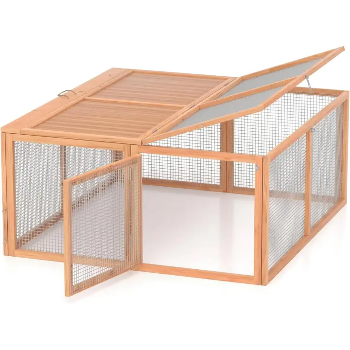 Gallinero de madera plegable para conejos, jaulas portátiles para gallinas, corral exterior para gallinas, gallinero para patos con 2 accesos y alambre de ventilación para jardín y patio trasero (madera) - 1