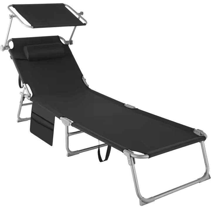 Tectake - Tumbona ajustable en 4 posiciones con reposacabezas y bolsillo  Tumbona plegable muy cómoda con reposacabezas extraíble  Respaldo con ángulo ajustable en 4 posiciones  Parasol regulable sin escalonamientos - 1